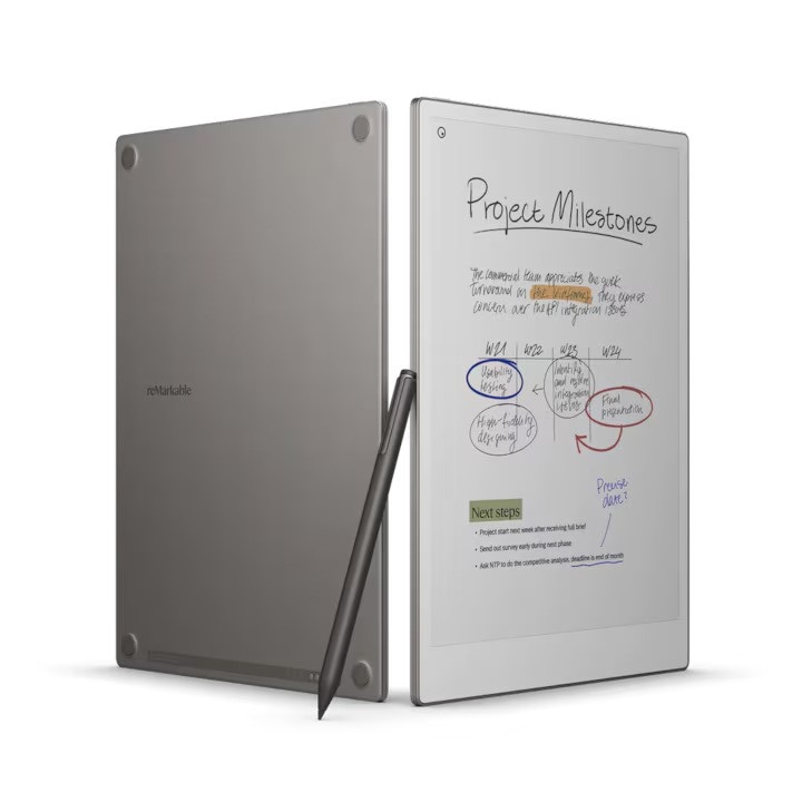 Tableta ePaper reMarkable Paper Pro cu Stylus Marker Plus, Display Canvas Color 11.8", Procesor Cortex-A53 1.8GHz Quad-Core, 2GB RAM, 64GB Flash, Wi-Fi, Argintiu + Husa Compatibila Albastra