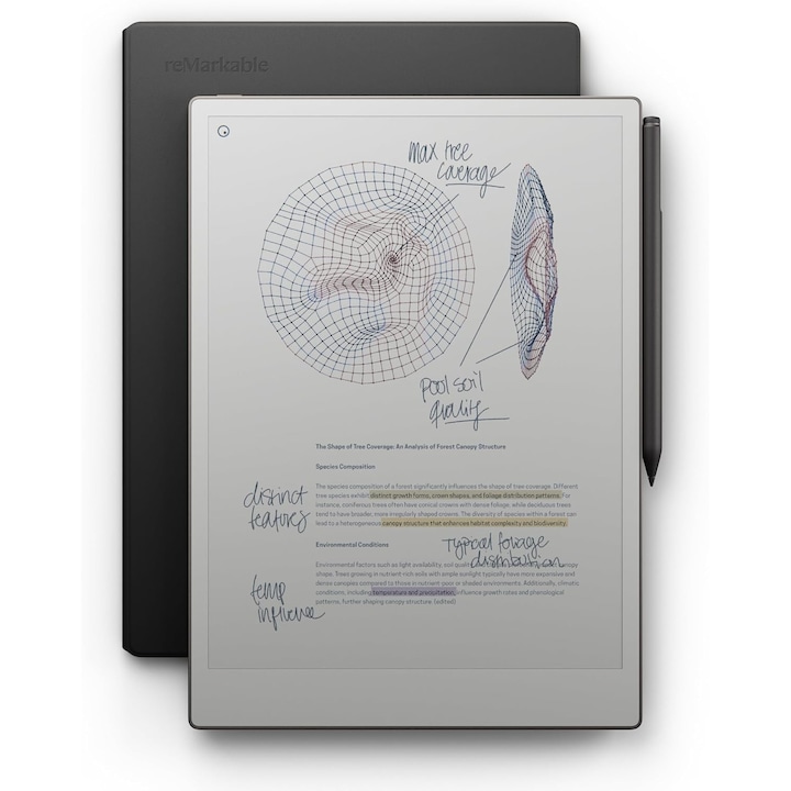 Tableta ePaper reMarkable Paper Pro cu Stylus Marker Plus, Display Canvas Color 11.8", Procesor Cortex-A53 1.8GHz Quad-Core, 2GB RAM, 64GB Flash, Wi-Fi, Argintiu + Husa Compatibila Albastra - imagine 2
