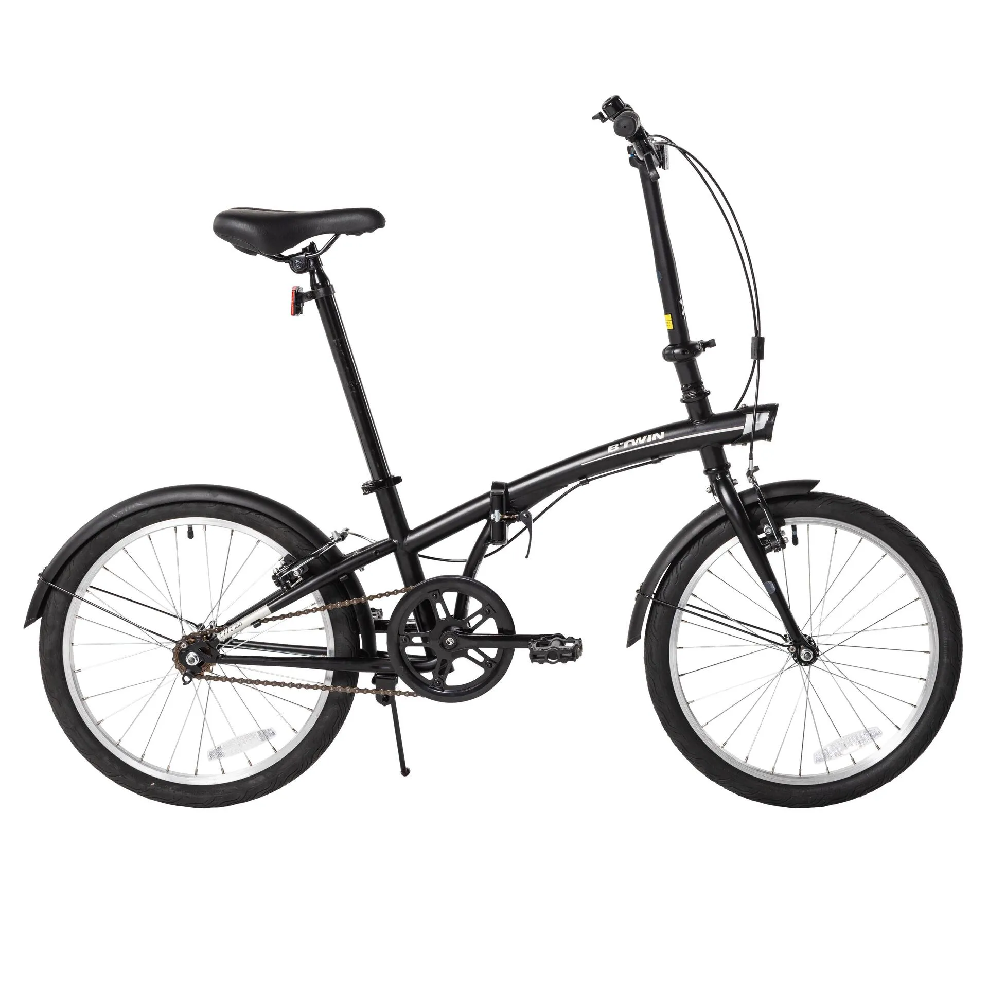 Bicicleta Pliabila B'Twin Oxylane Tilt 100, Roti 20 inch, Cadru Otel, 1 Viteza, Frane V-Brake Fata/Spate, Negru