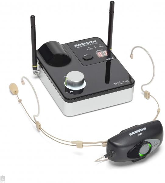 Sistem Wireless Fitness Samson AirLine 99m, Microfon Casca Qe Rezistent La Apa, Receptor Compact, 100 Canale, UHF