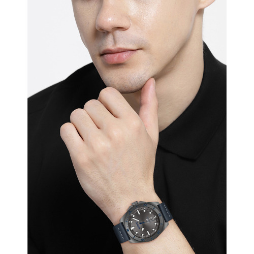 Ceas Barbates Hugo Visit, Quartz, 44 mm, Analog, Otel Inoxidabil, Curea Piele, WR 50 m, Albastru - imagine 3