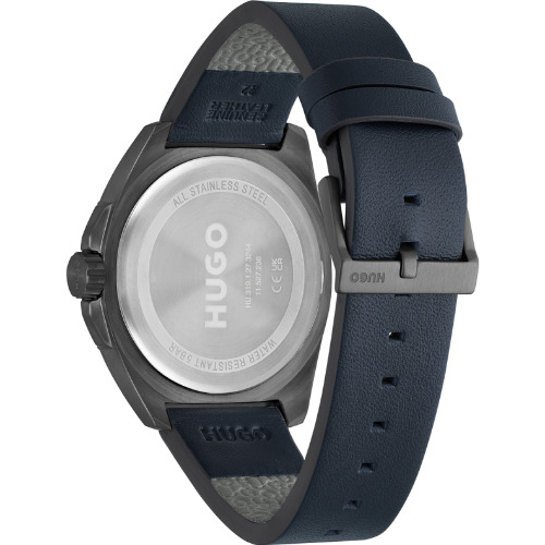 Ceas Barbates Hugo Visit, Quartz, 44 mm, Analog, Otel Inoxidabil, Curea Piele, WR 50 m, Albastru - imagine 2