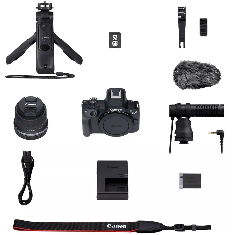 Kit Creator cu Aparat Foto Mirrorless Canon EOS R50 + Obiectiv RF-S 18-45mm F4.5-6.3 IS STM Negru