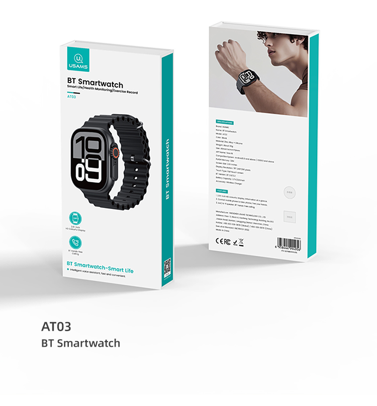 Smartwatch USAMS AT03, Bluetooth, Negru - imagine 5