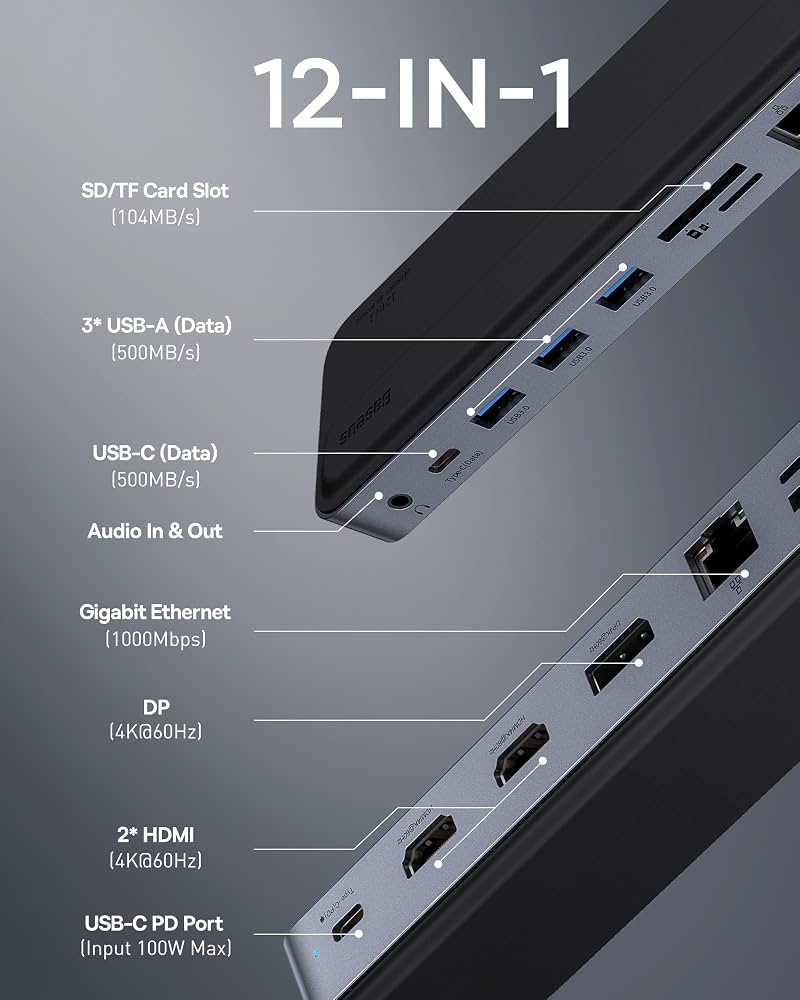 Baseus 12-in-1 Laptop USB-C Hub / Docking Station (Model BS-OH062) - imagine 2