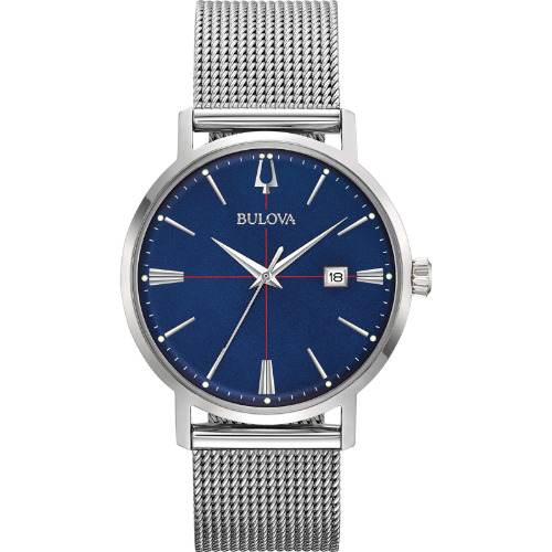 Ceas Bulova Classic Aerojet 96B289, 40mm, Carcasa si Curea otel inoxidabil, 3ATM, Quart, Analog, Argintiu/Albastru