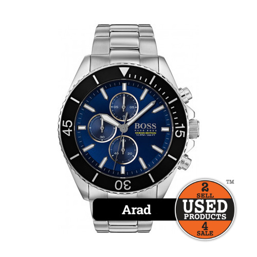 Ceas cronograf Hugo Boss, cadran Albastru, Bratara metalica, Argintiu
