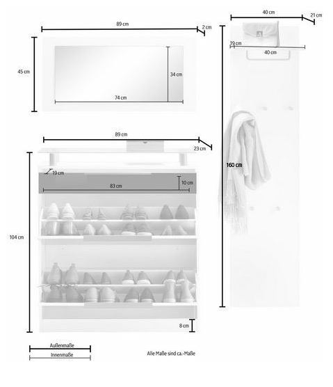 Set Garderoba OTTO 3 Piese Rosu/Alb, Dulap de pantofi vertical (104 CM x 90 CM x 23 CM), Oglinda (45 CM x 89 CM x 2 CM), Cuier (140 CM x 60 CM x 21 CM) - Produs NOU! - imagine 2