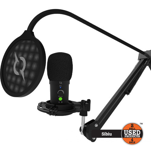 Microfon AQIRYS Voyager, shock-mount, brat articulat, tripod, USB, Negru