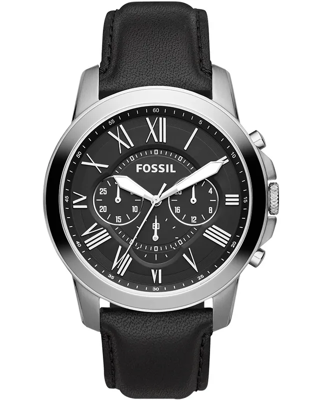 Ceas barbatesc Fossil Grant Chronograph FS4812IE, 44 mm, Quart, 5 ATM, Cadran negru, Curea piele neagra