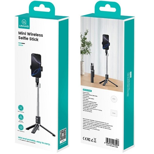 Selfie Stick USAMS ZB324, Bluetooth, 1.1mm, Negru