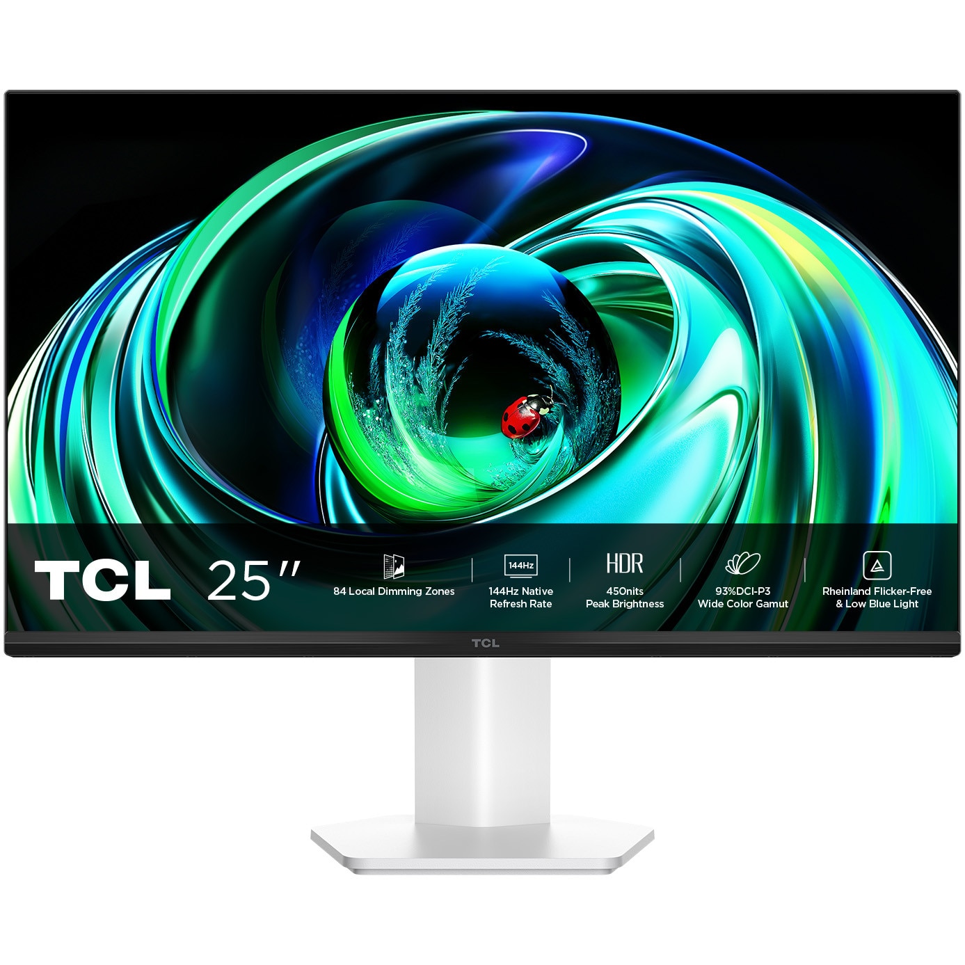 Monitor Gaming IPS QD-Mini LED TCL 25G54, 24.5 inch, Full HD, 144Hz, HDR 450, 5ms GTG, Flicker Free, Low Blue Light, HDMI 1.4, VGA, Jack, VESA 75x75mm, Alb