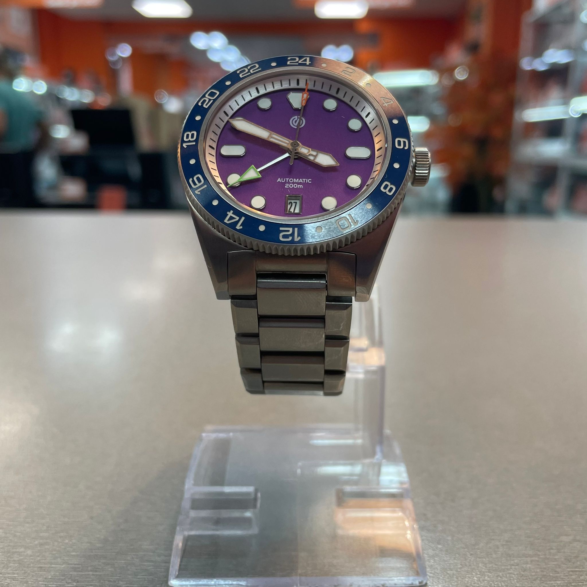 Ceas barbatesc Signum Cuda Titanium GMT Full Lume Collection, 42mm, Automatic, Titanium, 20ATM, Analog