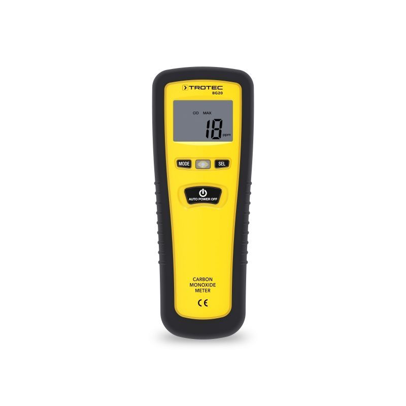 Detector de Monoxid de Carbon Portabil Trotec BG20, Masurare 0-1000 ppm, Alarmă Sonoră/Vizuală, Ecran LCD Iluminat, Galben/Negru