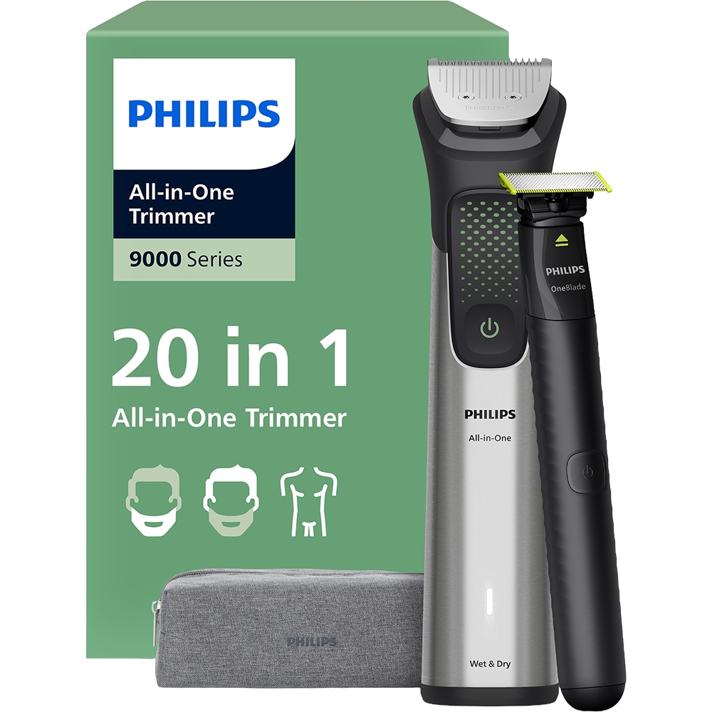 Aparat de tuns multifunctional 20 in 1, Philips Series 9000 MG9558/15, Tehnologie BeardSense, Autonomie 120 min, Include OneBlade, 27 setari lungime, Rezistent la apa, Gri (Produs NOU!) - Garantie 24 LUNI