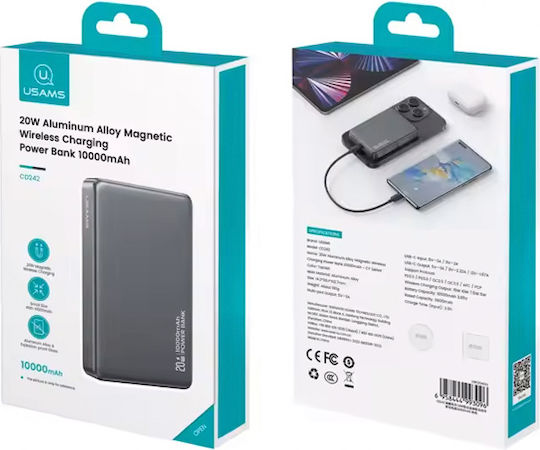 Baterie Externa USAMS CD242, 10000mAh, 20W, MagSafe, Wireless, Gri - imagine 2