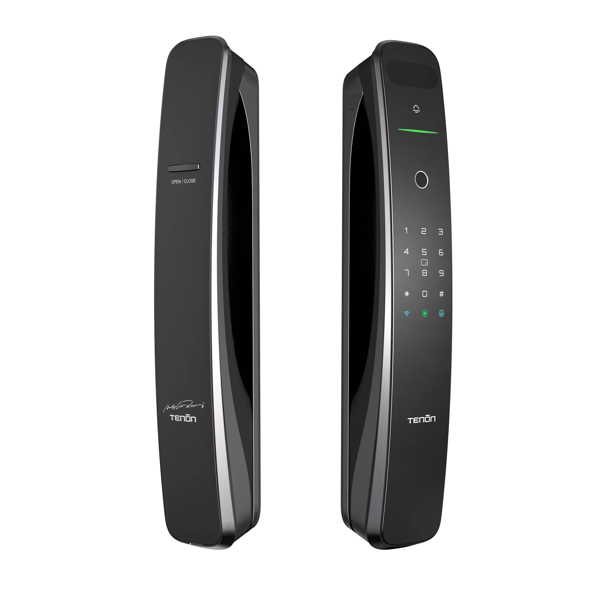Incuietoare Inteligenta Pentru Usi De Exterior Tenon A9X, Recunoastere Faciala, Amprenta, Bluetooth, Nfc, Wi-Fi Support, Wireless Control, Parola, Card, Cheie, 100 Utilizatori, Ecran Tactil, Automatizat Complet, Alimentare Cu 8 Baterii, Led, Negru