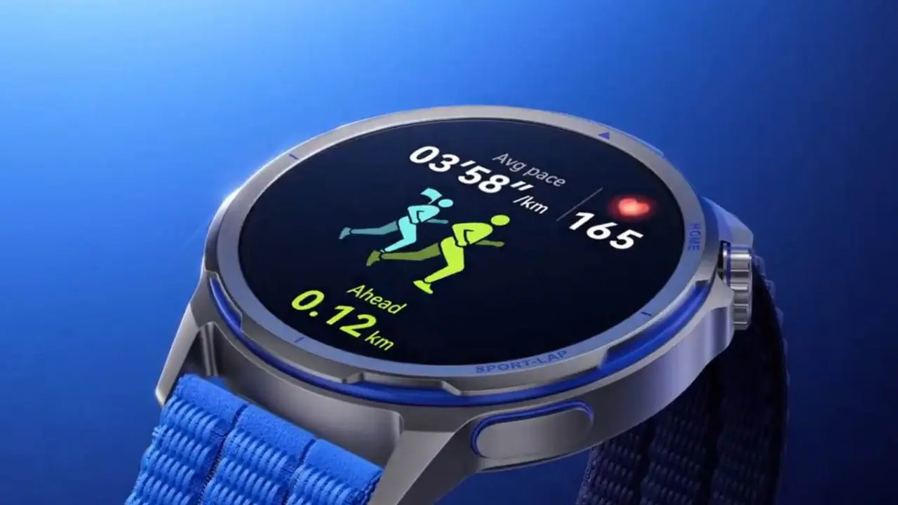 Smartwatch HUAWEI WATCH GT Runner 2 CHT-B19, Ecran AMOLED 1.32 inch, GPS, EKG, SpO2, Autonomie 14 zile, Rezistenta 5ATM, Black Titanium Alloy Case, Gradient Blue AirDry Woven Strap - imagine 2