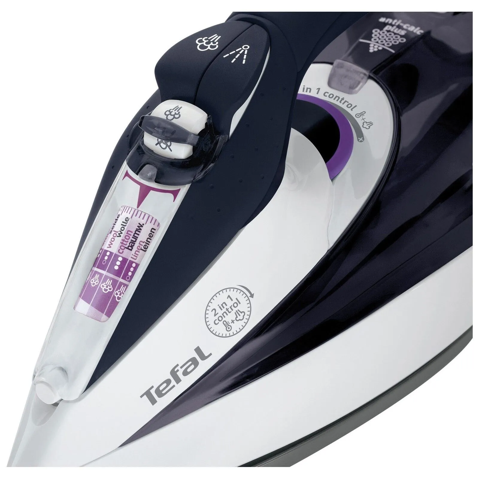 Fier de calcat Tefal Ultimate Anticalc FV9513, Talpa Ultragliss Diffusion, 2600 W, 0.35 l, 200 g/min, Alb/Negru - imagine 3