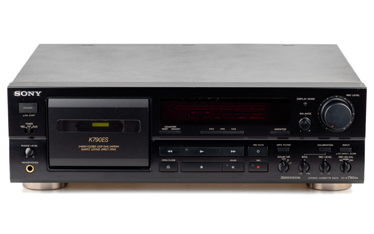 Deck Caseta Stereo 3-Head Sony TC-K790ES, Closed-Loop Dual Capstan, Dolby B/C HX Pro, Calibrare BIAS, Seria ES, Negru