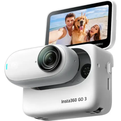 Camera video sport Insta360 GO 3, 64 Gb, 2.7K 30fps, AI Powered Editing, Rezistenta la umiditate 0.5 ATM, Magnetic Mount, Voice Control 2.0, Pivot Stand, Bluetooth, Wi-Fi, USB-C, White