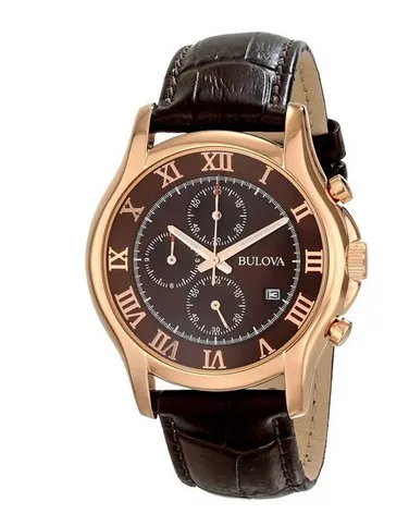 Ceas barbatesc Bulova DRESS 97B120, 44mm, Quart, Otel inoxidabil, Curea piele maro, Rezistent la apa 3 ATM, Cronograf