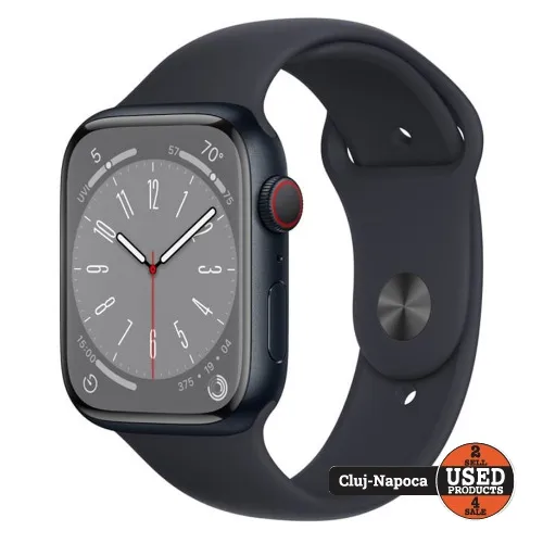 Apple Watch Series 8, 45mm, Cellular, Midnight Aluminum Case, Midnight Sport Band, A2775